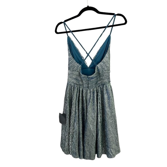 NWT LULUS Stop the Show Blue Glitter Skater Mini Criss Cross Evening Dress Sz XS - Picture 3 of 9
